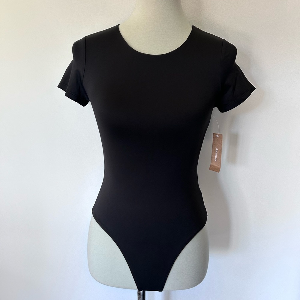 NWT Caara Black Short Sleeve thong Bodysuit